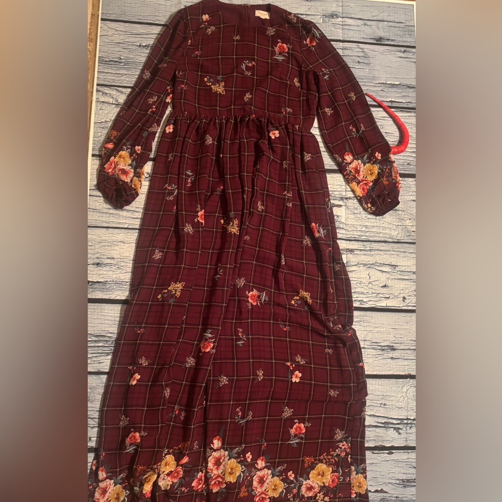 Orange Creek Burgundy Floral Plaid Dress